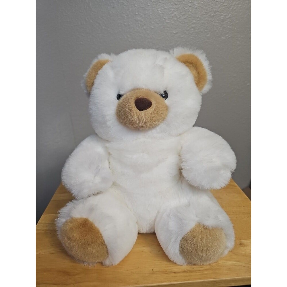 Chrisha Bear White Plush Teddy Bear Tan Ears Paws Stuffed Animal Nursery Décor